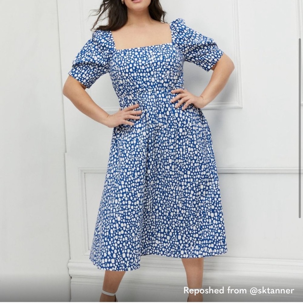 ELOQUII elements Puff Sleeve fit and flare midi dress